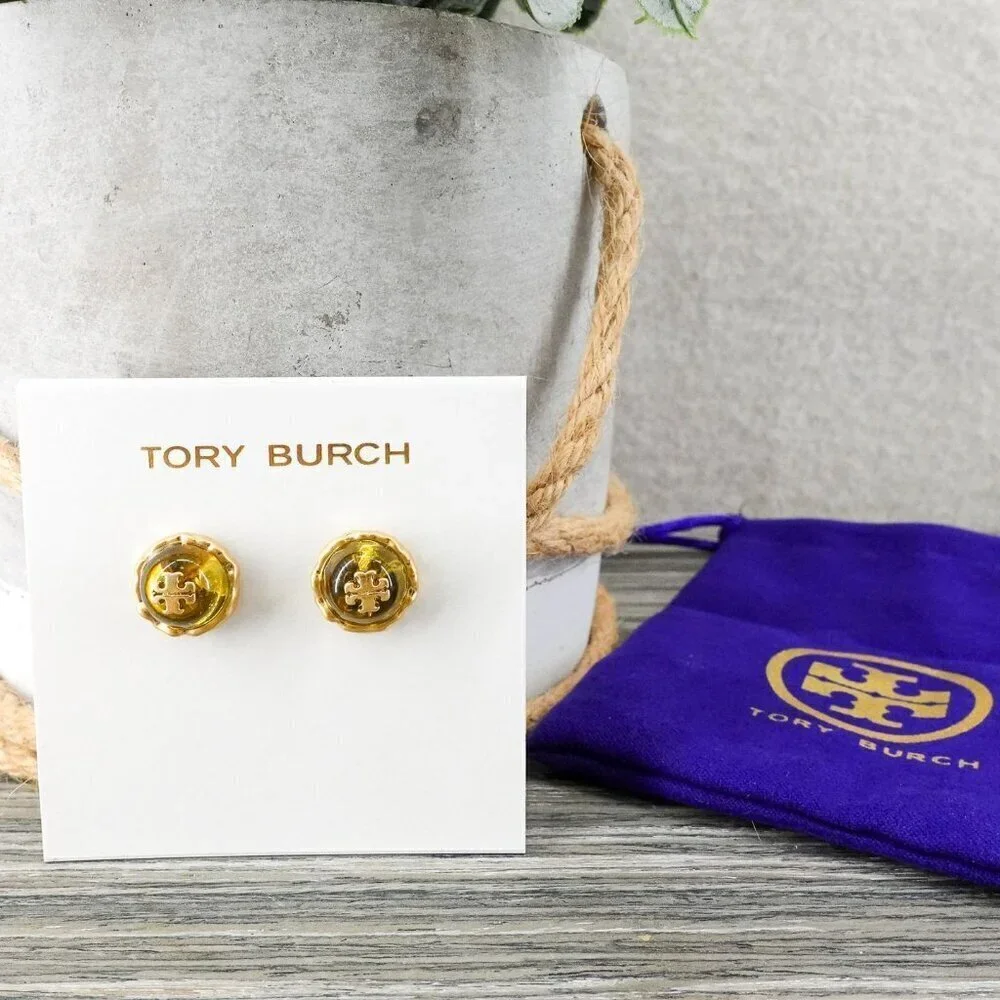 Tory Burch Roxanne Circle Stud Earrings Rolled Brass/Gold OS - Picture 9 of 12